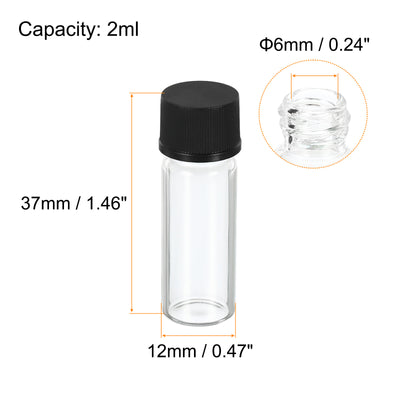 Harfington 2mL Reagent Glass Storage Bottle 12Pcs Round Plastic Screw Cap Lab Home Clear