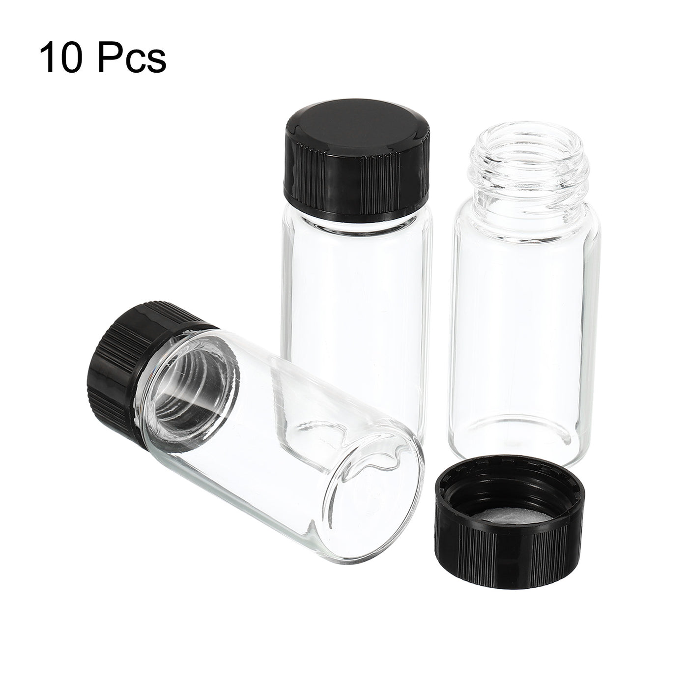 Harfington 10mL Reagent Glass Storage Bottle 10Pcs Round Plastic Screw Cap Lab Home Clear