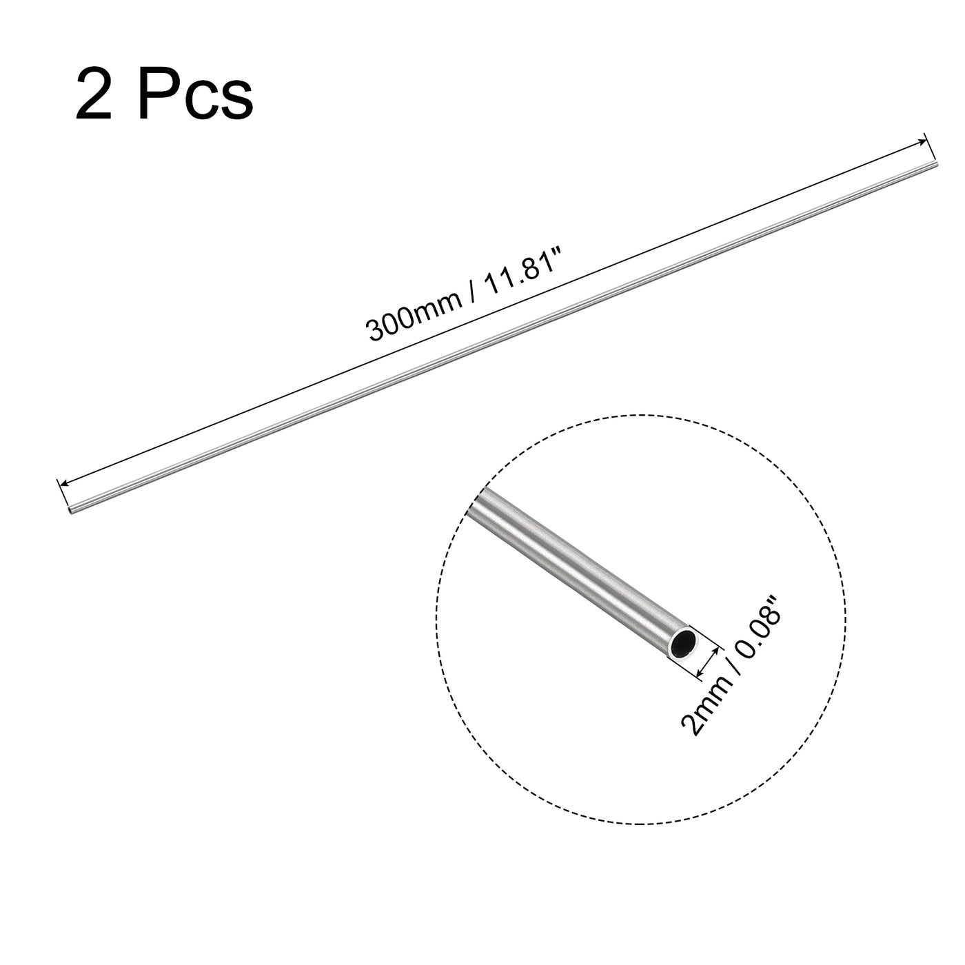 Uxcell Uxcell 304 Stainless Steel Round Tube 2mm OD 0.15mm Wall Thickness 300mm Length 2 Pcs