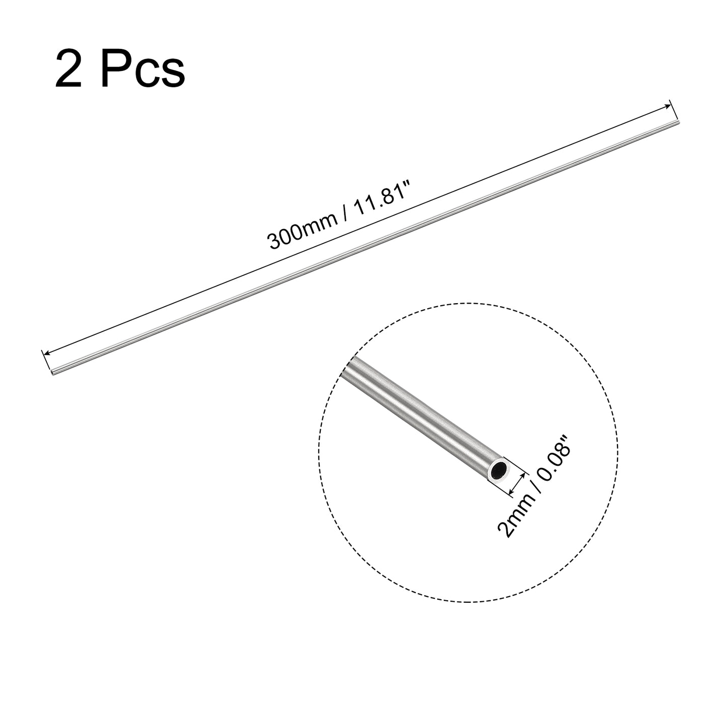 Uxcell Uxcell 304 Stainless Steel Round Tube 2mm OD 0.15mm Wall Thickness 300mm Length 2 Pcs