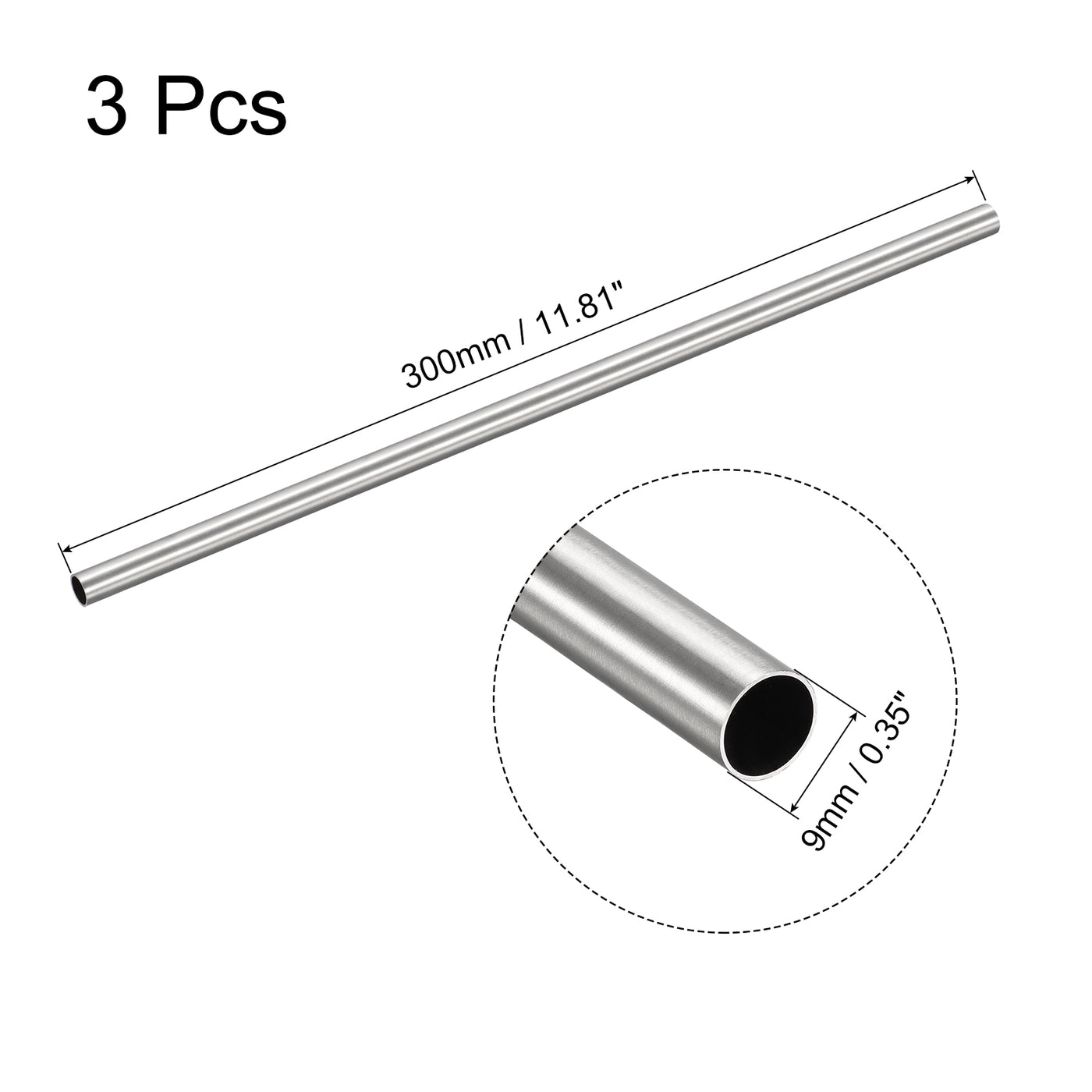 Uxcell Uxcell 304 Stainless Steel Round Tube 2mm OD 0.15mm Wall Thickness 300mm Length 3 Pcs