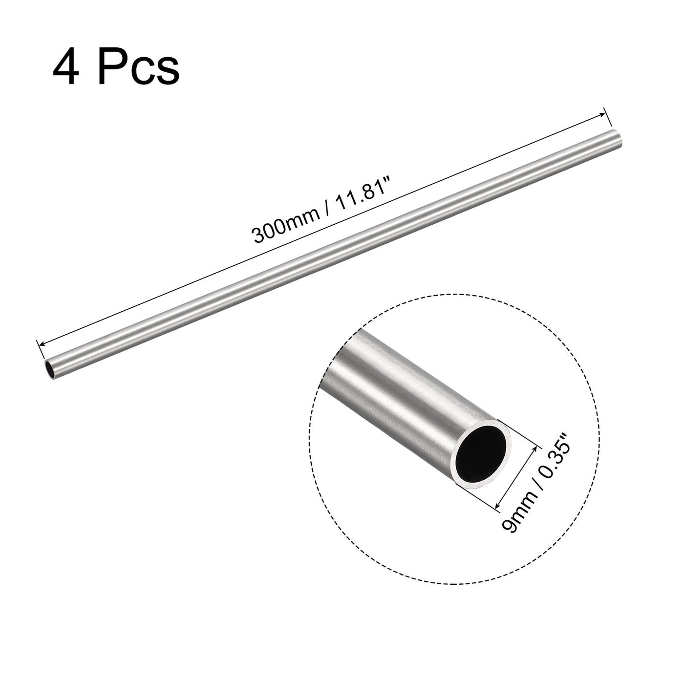 Uxcell Uxcell 304 Stainless Steel Round Tube 4mm OD 0.4mm Wall Thickness 300mm Length 4 Pcs