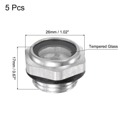 Harfington Uxcell Air Compressor Oil Level Gauge Sight Glass G1/2" Male Thread Aluminum 5Pcs