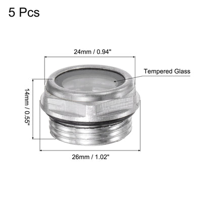 Harfington Uxcell Air Compressor Oil Level Gauge Sight Glass M22x1.5mm Male Thread Aluminum 5Pcs
