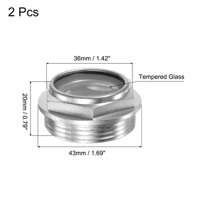 Harfington Uxcell Air Compressor Oil Level Gauge Sight Glass M33x2mm Male Thread Aluminum 2Pcs