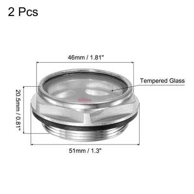 Harfington Uxcell Air Compressor Oil Level Gauge Sight Glass M48x1.5mm Male Thread Aluminum 2Pcs