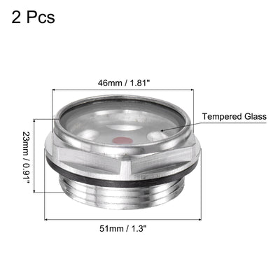 Harfington Uxcell Air Compressor Oil Level Gauge Sight Glass G1-1/2 Male Thread Aluminum 2Pcs