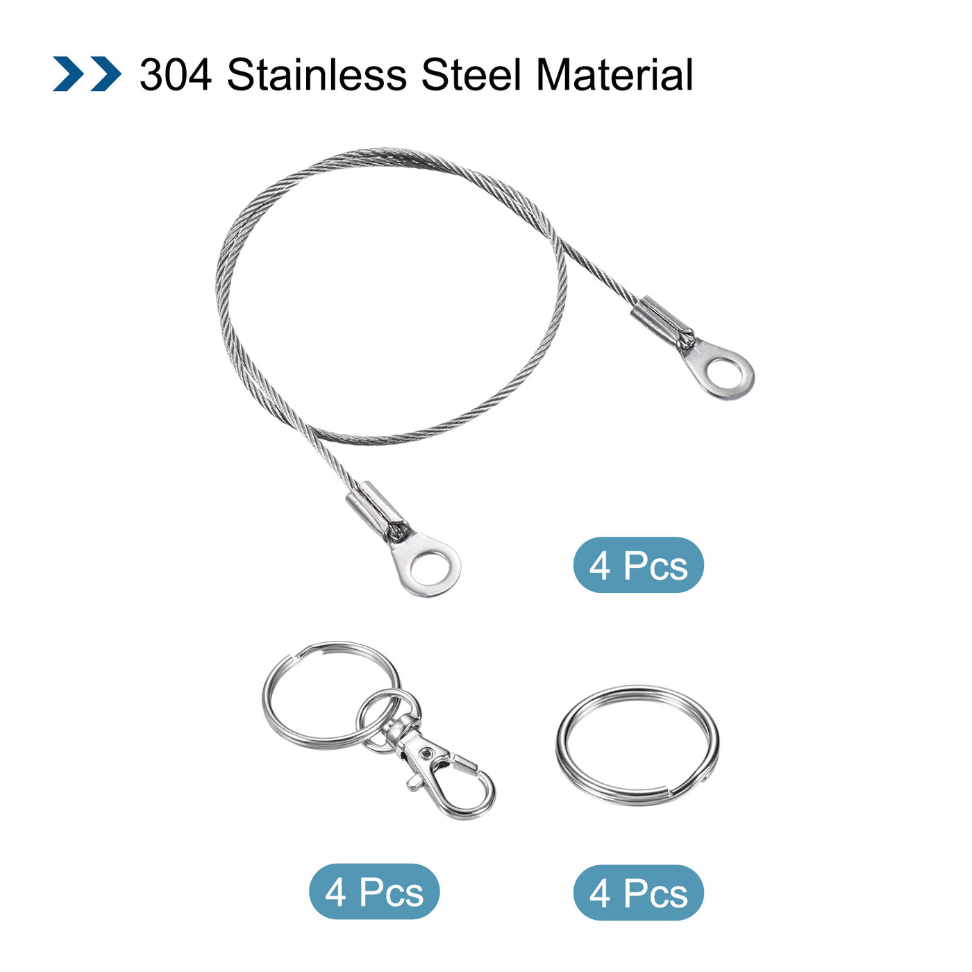 Harfington Stainless Steel Lanyard Cable Eyelets Ended Security Wires Rope with Key Ring Keychain