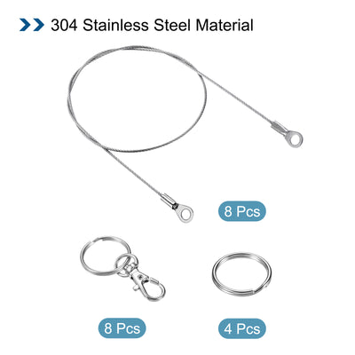 Harfington Stainless Steel Lanyard Cable Eyelets Ended Security Wire Rope with Key Rings Keychain