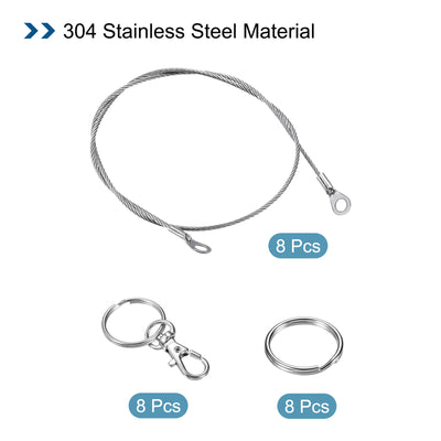 Harfington Stainless Steel Lanyard Cable Eyelets Ended Security Wire Rope with Key Rings Keychain