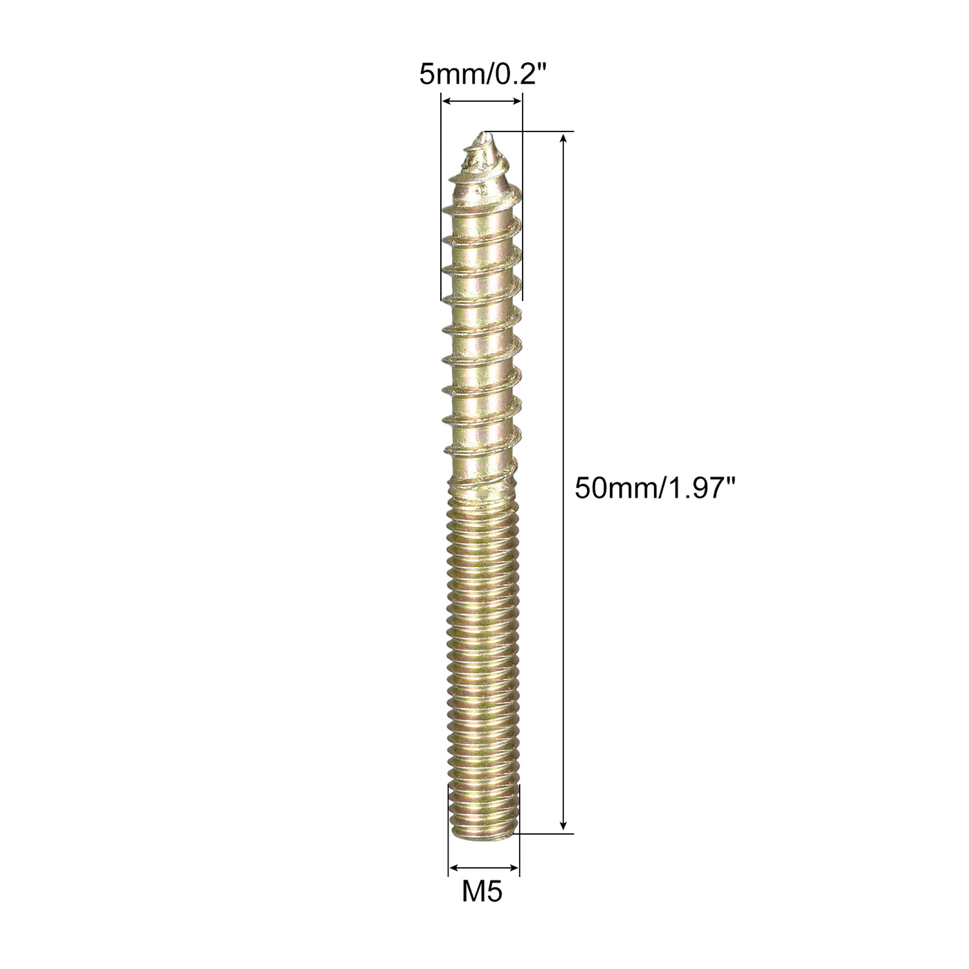 Uxcell Uxcell M5x50mm Hanger Bolts, 20pcs Double Ended Thread Dowel Screws for Wood Furniture