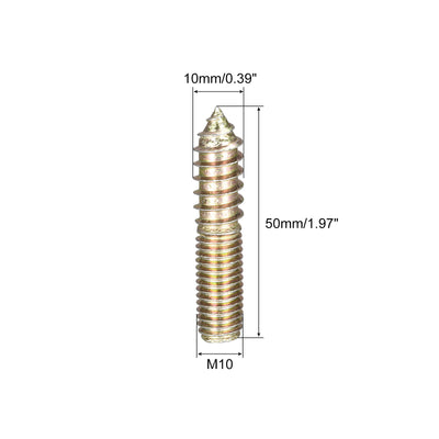 Harfington Uxcell M10x50mm Hanger Bolts, 12pcs Double Ended Thread Dowel Screws for Wood Furniture