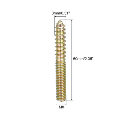 Harfington Uxcell M10x70mm Hanger Bolts, 48pcs Double Ended Thread Dowel Screws for Wood Furniture
