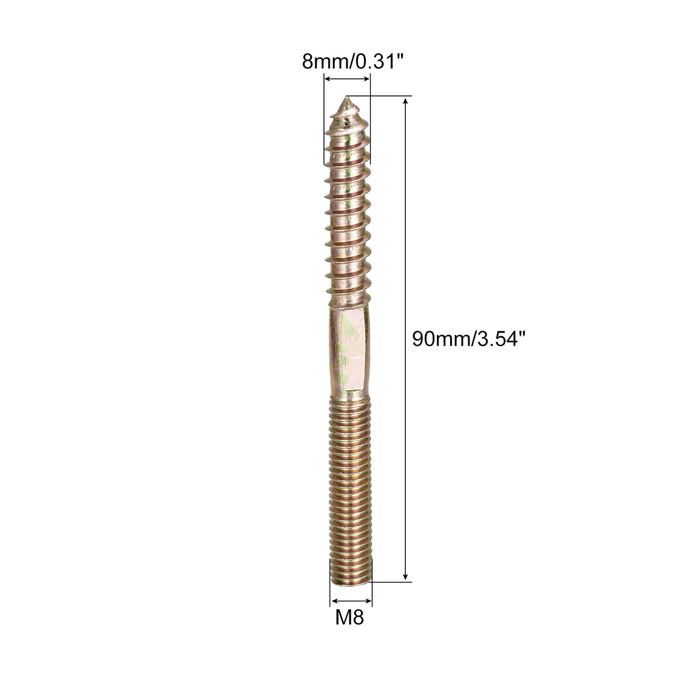 Uxcell Uxcell M10x100mm Hanger Bolts, 8pcs Double Head Thread Dowel Screws for Wood Furniture