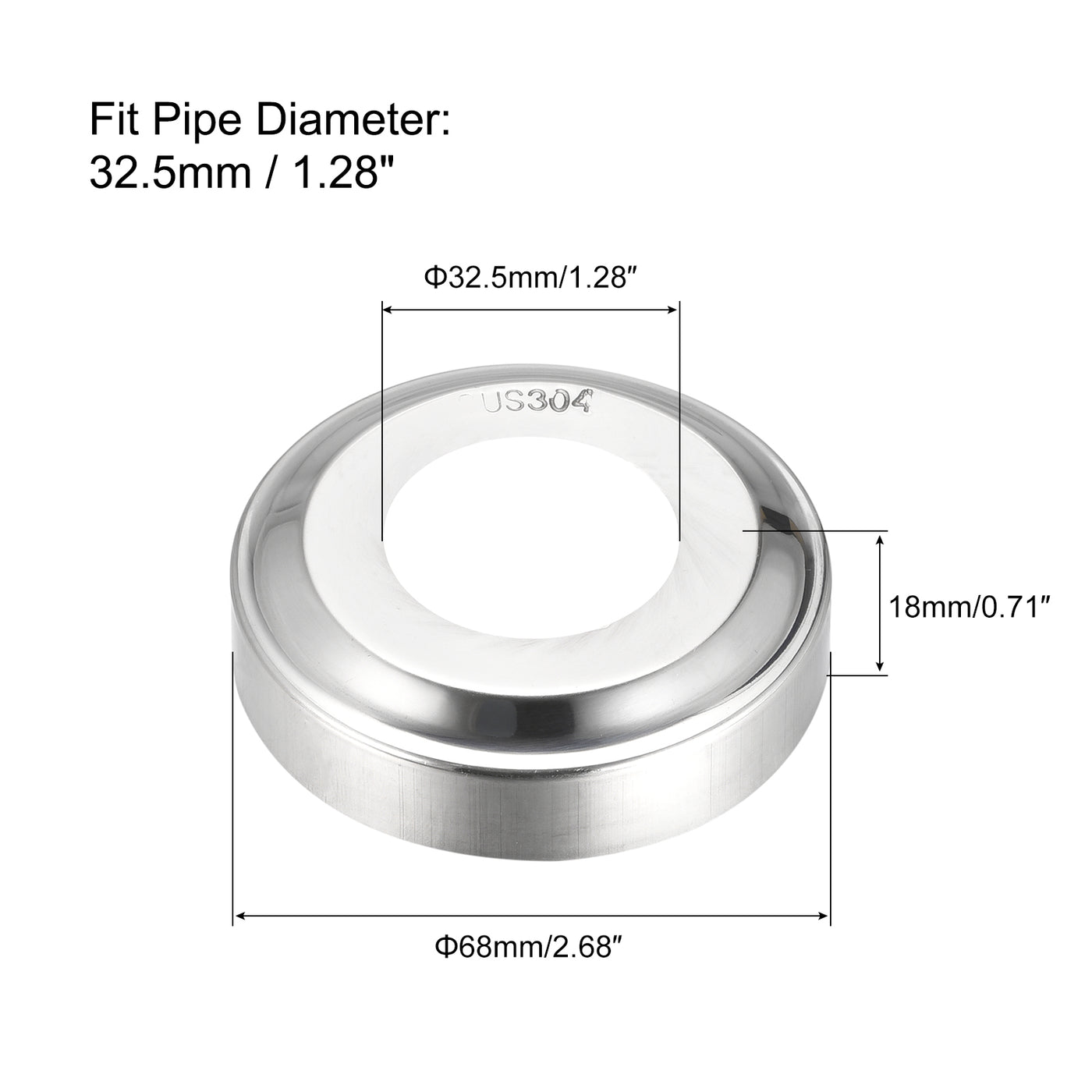 Uxcell Uxcell Round Escutcheon Plate, 4pcs 68 x 17mm 304 Stainless Steel Water Pipe Cover for 36.5mm Diameter Pipe
