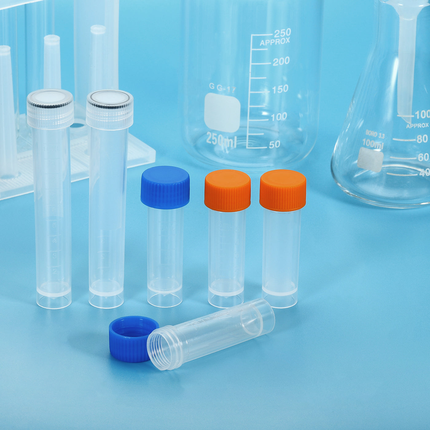 5mL Plastic Test Tubes 15 Pack Frozen Container Blue Screw Cap for Lab