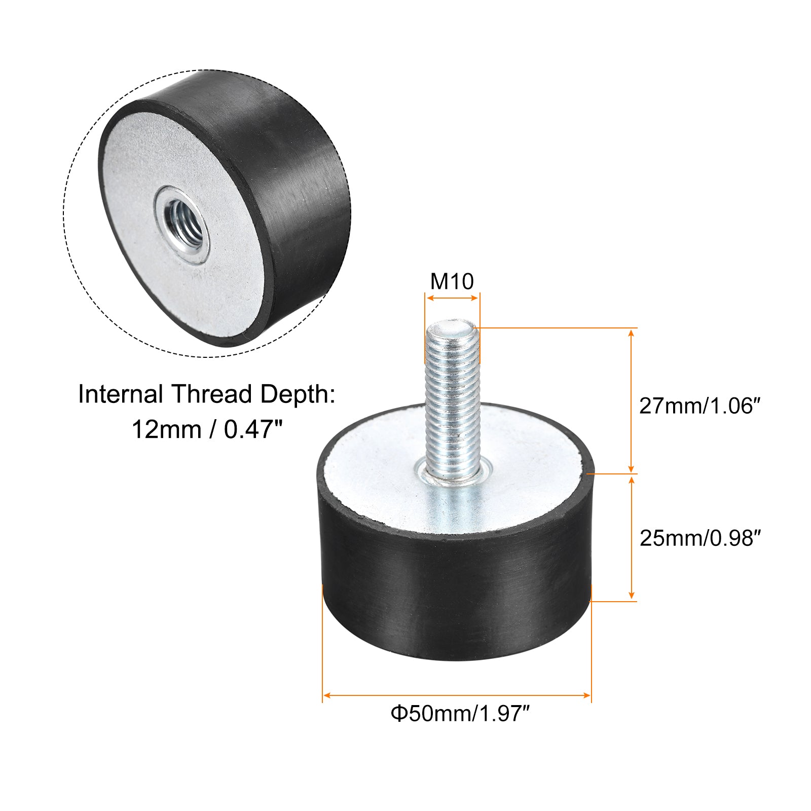 Uxcell Rubber Mounts 2pcs M10 Male/Female Vibration Isolator Shock ...