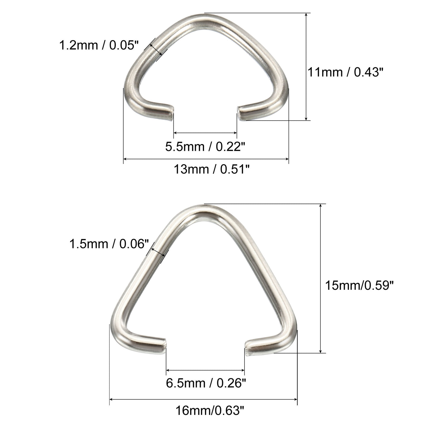 Harfington 100pcs Triangle Open Jump Ring Kit Pinch Chain Connector 304 Stainless Steel