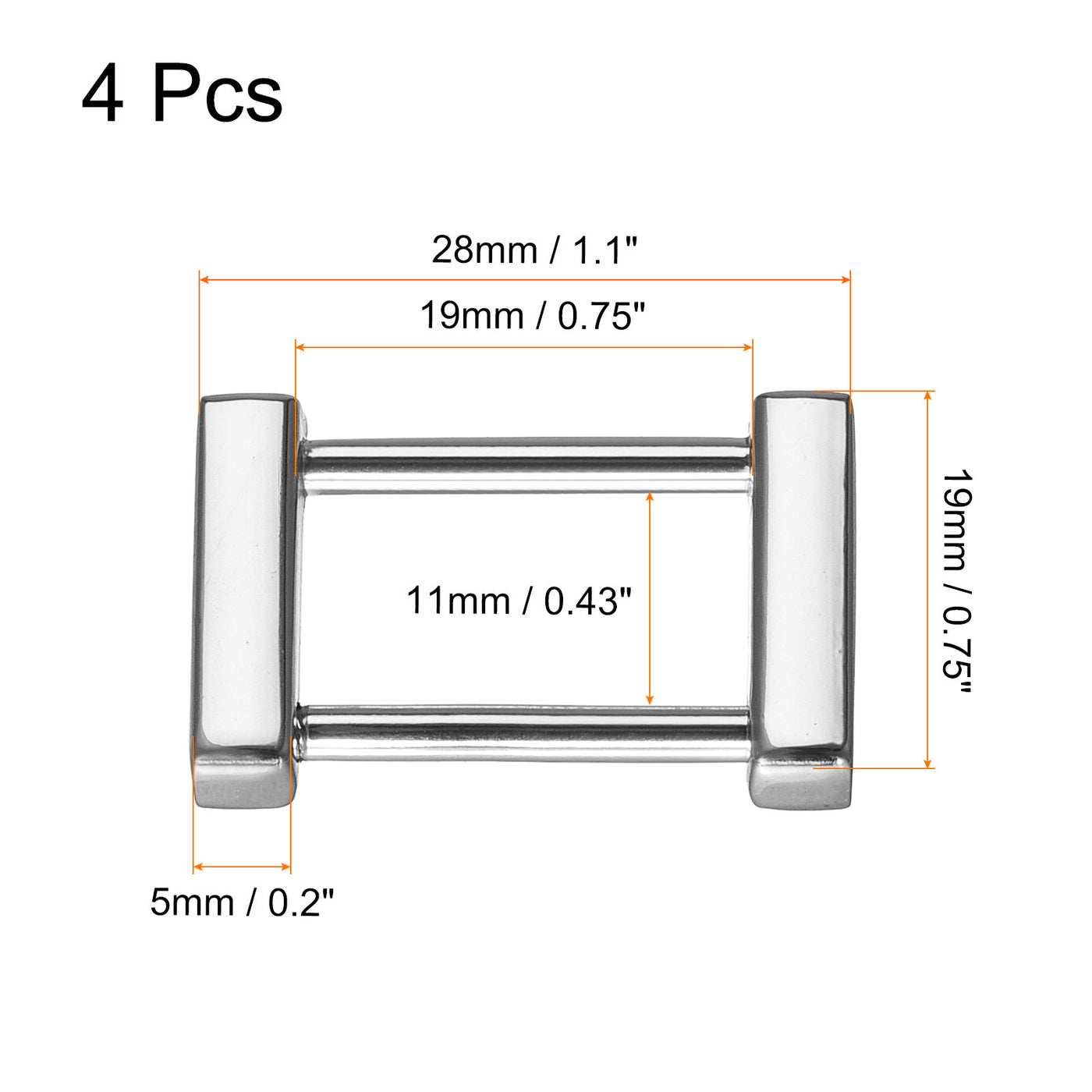 Uxcell Uxcell 1 Inch Rectangle Screw Ring Buckle Strap Connector Purse Bag Loop, 4Pcs Silver