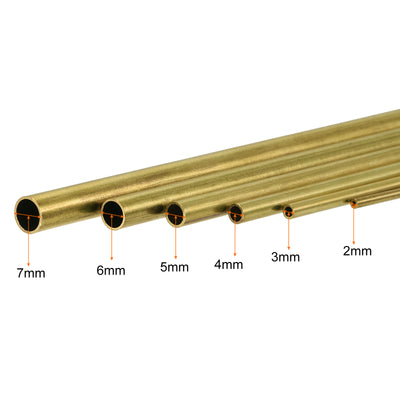 Harfington Uxcell Brass Tube, 2mm 3mm 4mm 5mm 6mm 7mm OD x 0.5mm Wall Thickness 200mm Length Metal Tubing, Pack of 6