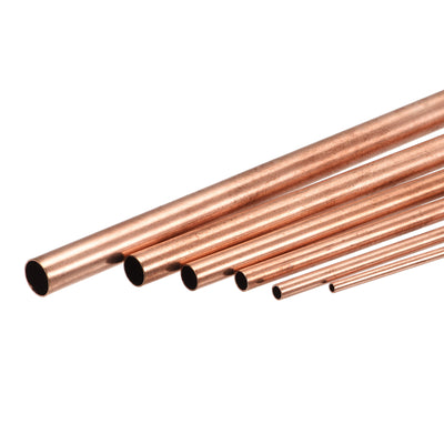 Harfington Uxcell Copper Tube, 2mm 3mm 4mm 5mm 6mm 7mm OD x 0.5mm Wall Thickness 200mm Length Metal Tubing, Pack of 6