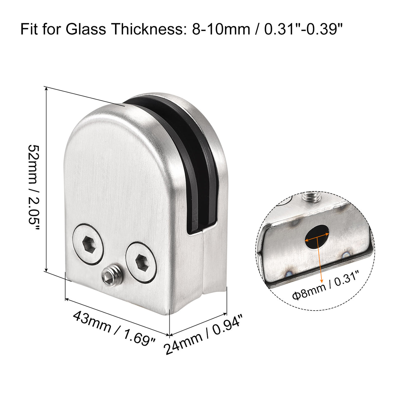Uxcell Uxcell Stainless Steel Glass Clamp, Curved Back Round Glass Bracket for 8-10mm