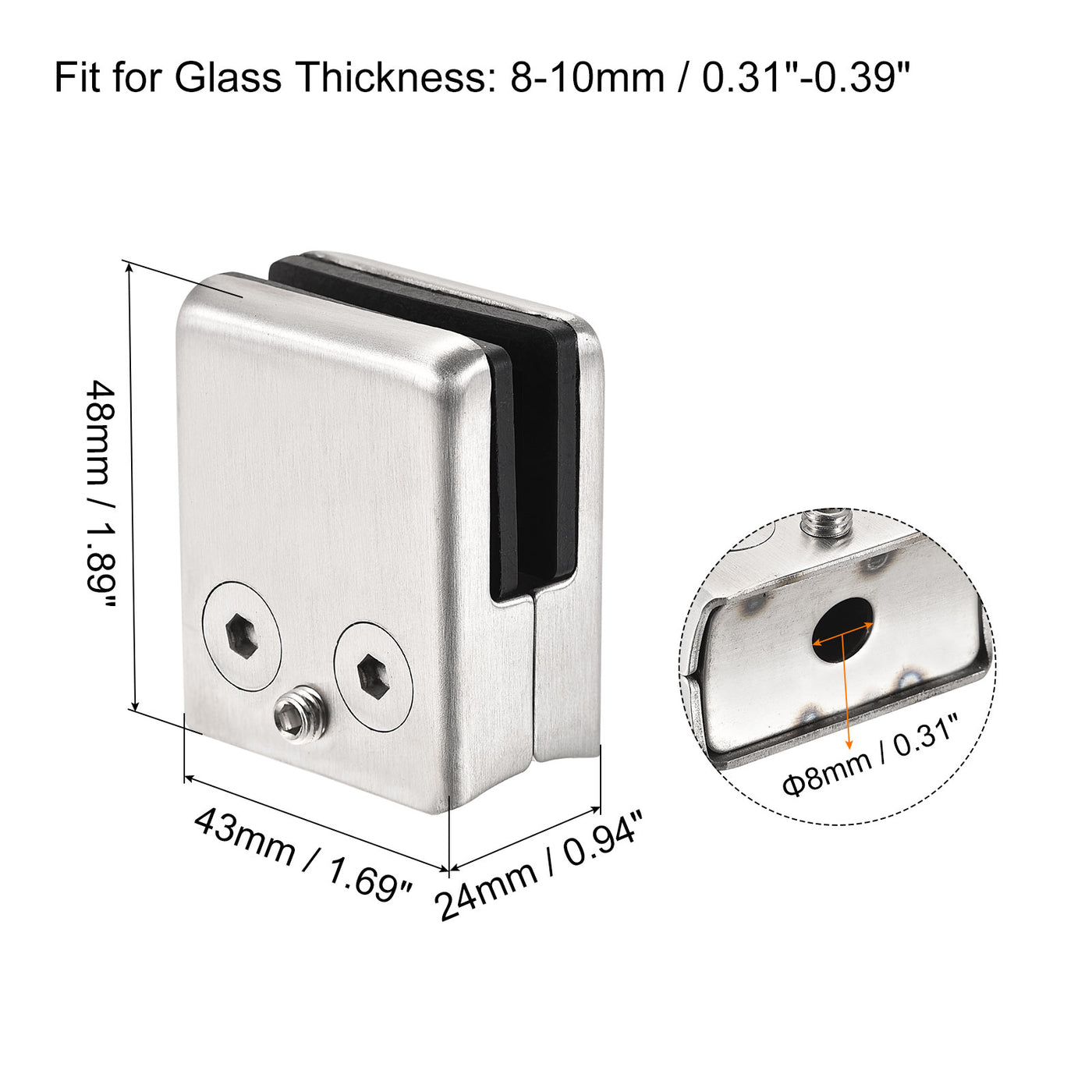 Uxcell Uxcell Stainless Steel Glass Clamp, Curved Back Square Glass Bracket for 8-10mm