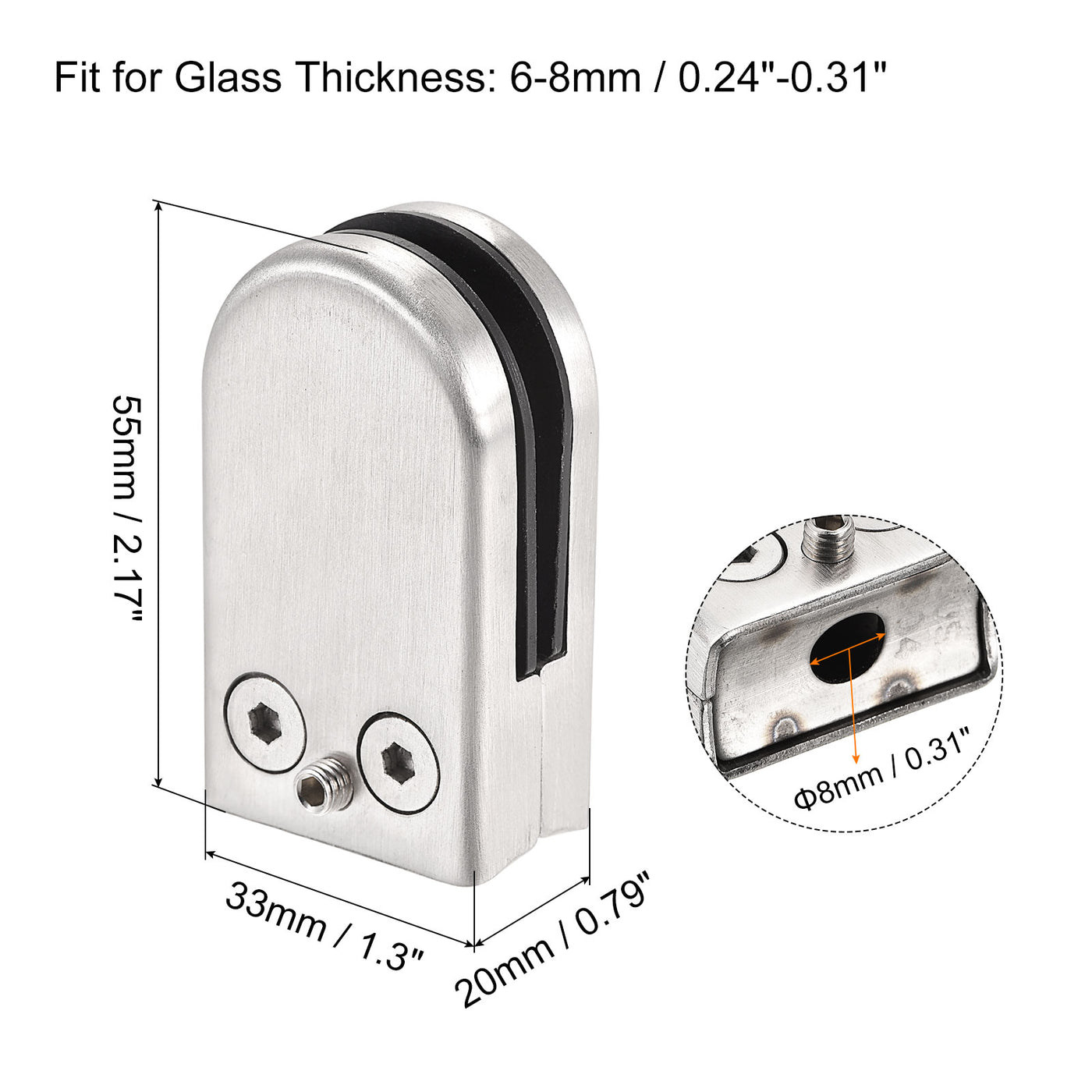 Uxcell Uxcell Stainless Steel 304 Glass Clamp, Curved Back Round Glass Bracket for 6-8mm