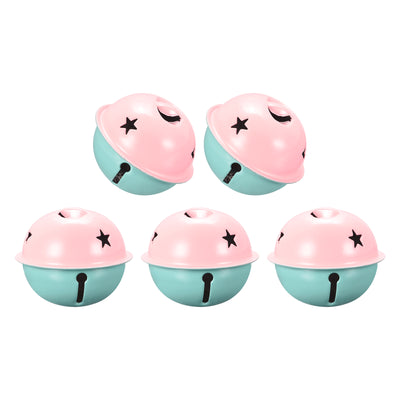 Harfington Uxcell Jingle Bells, 40mm 5pcs Craft Bells with Star Cutouts for DIY, Blue/Rose