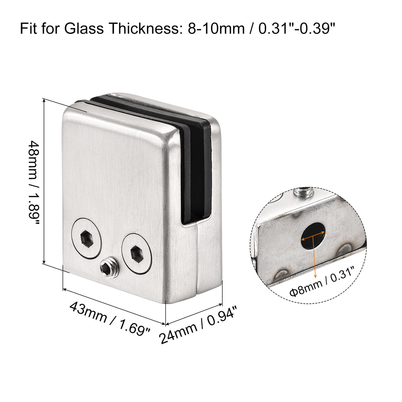 Uxcell Uxcell Glass Clamp 2pcs for 10-12mm Thick 65x43mm Stainless Steel Flat Back Square Clip