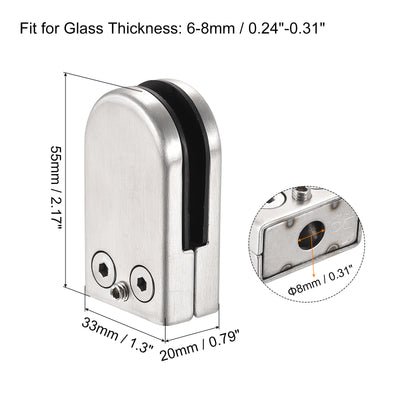 Harfington Uxcell Glass Clamp 4pcs for 10-12mm Thick 65x43mm 304 Stainless Steel Flat Back Round