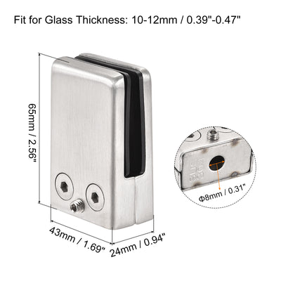 Harfington Uxcell Glass Clamp 2pcs for 10-12mm Thick 65x43mm 304 Stainless Steel Flat Back Square