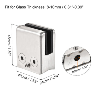 Harfington Uxcell Glass Clamp 2pcs for 8-10mm Thick 48x43mm 304 Stainless Steel Square Glass Clip