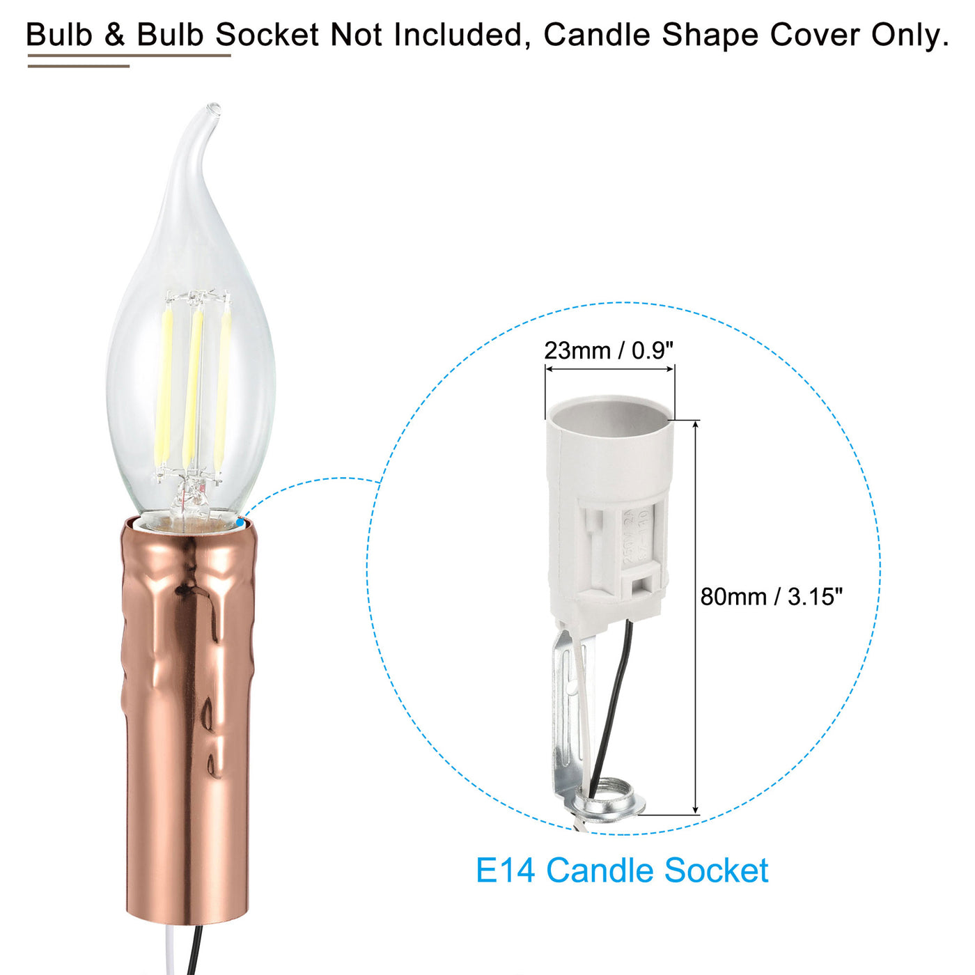 Candle Socket Covers, Tall Metal Chandelier Sleeves Bulb Light