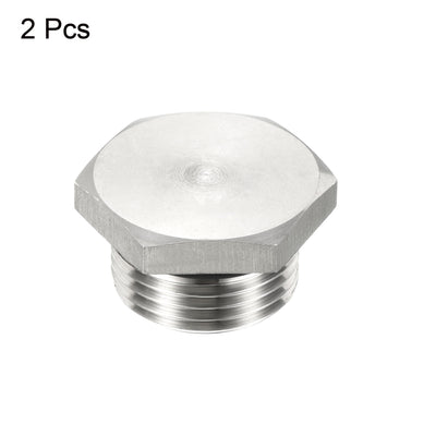 Harfington Male Plug, Waterproof Dustproof Stainless Steel Thread Hex Head Socket Solid Pipe Fitting with Sealing Rubber Ring