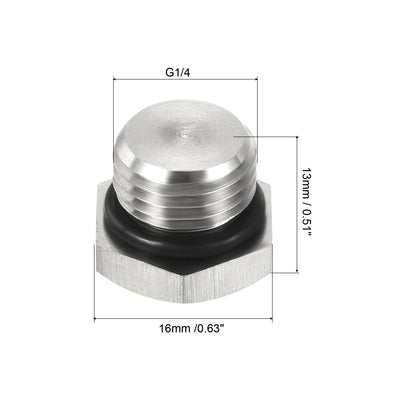 Harfington Male Plug Waterproof Dustproof Stainless Steel Thread Hex Head Socket Solid Pipe Fitting with Sealing Rubber Ring