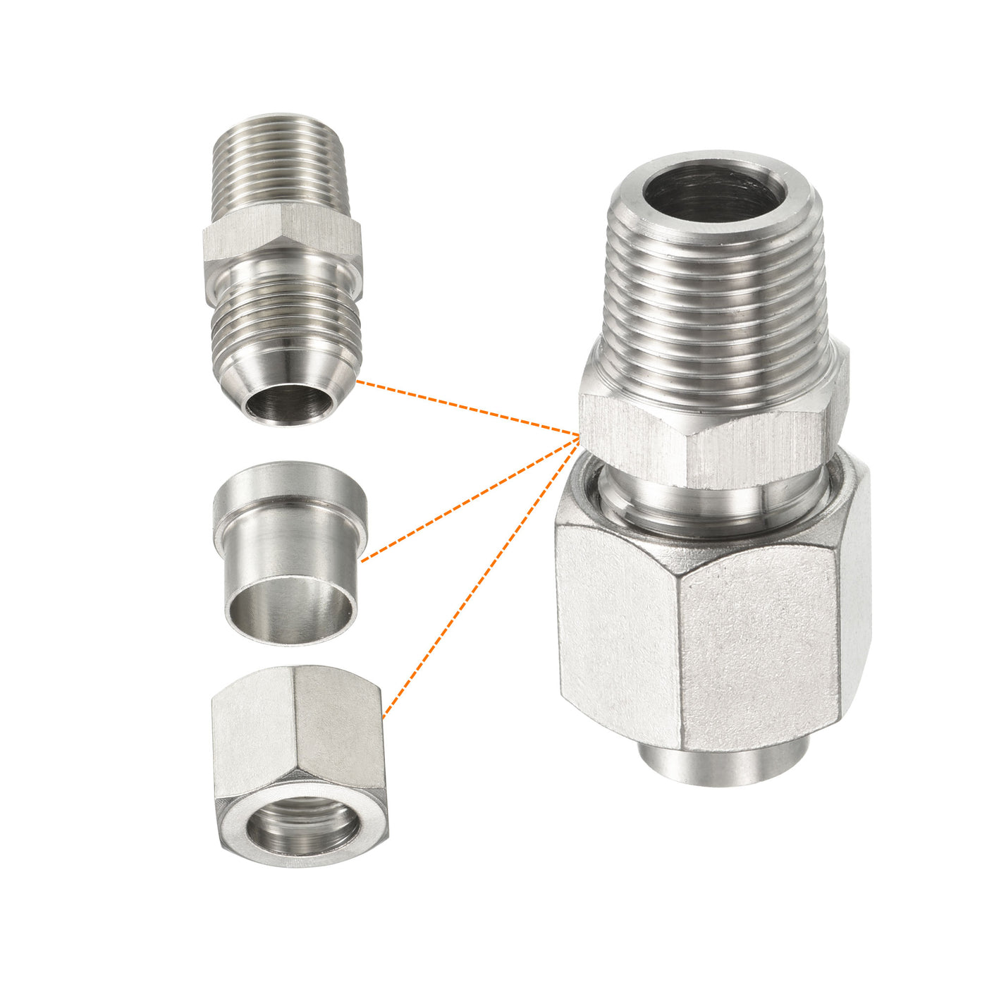 Compression Tube Fitting, Stainless Steel Male Thread Straight Coupling ...