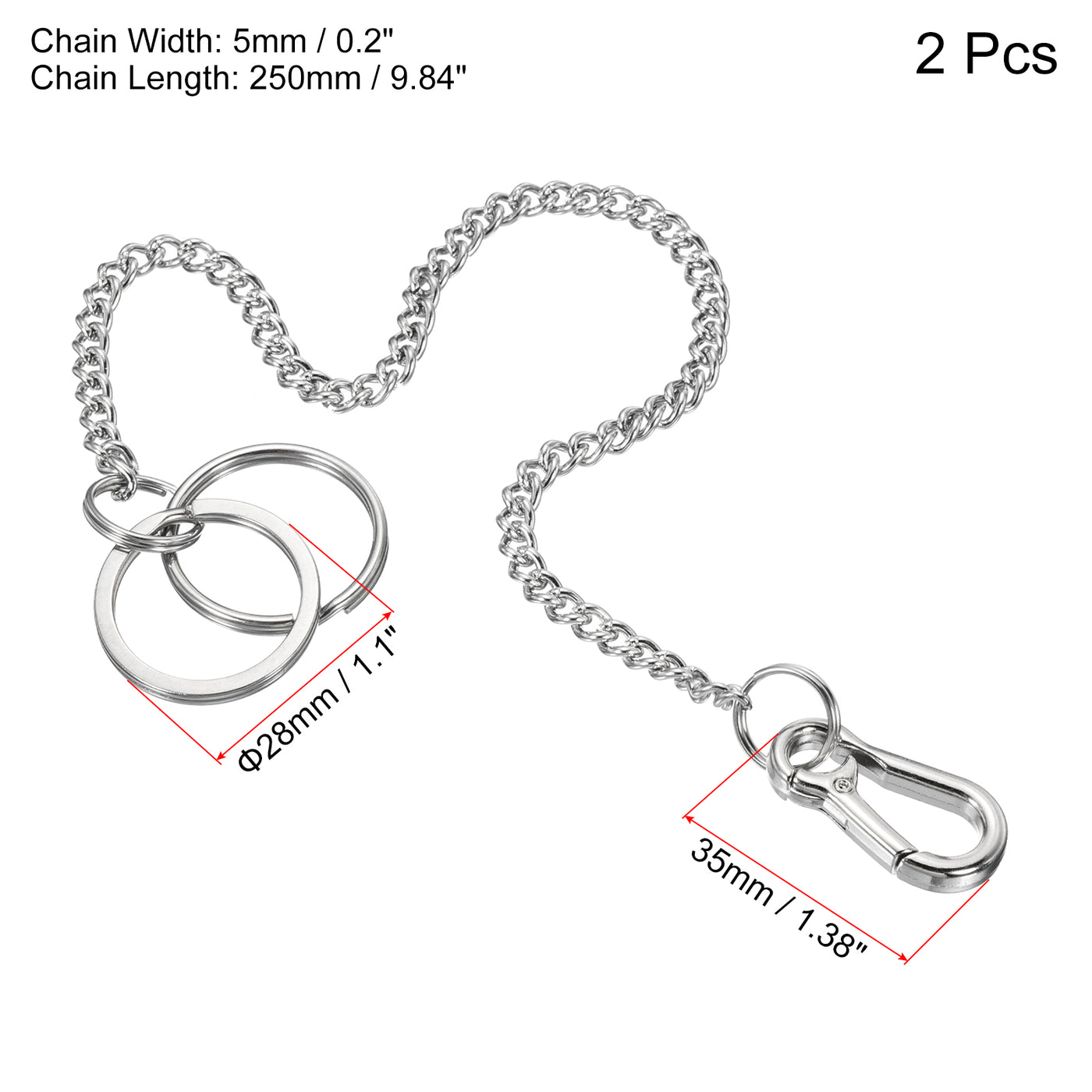 Harfington Keychain with Keyrings Hook Clasp, 304 Stainless Steel Clip for Jeans Pants Belt Loop Pocket Wallet Handbag