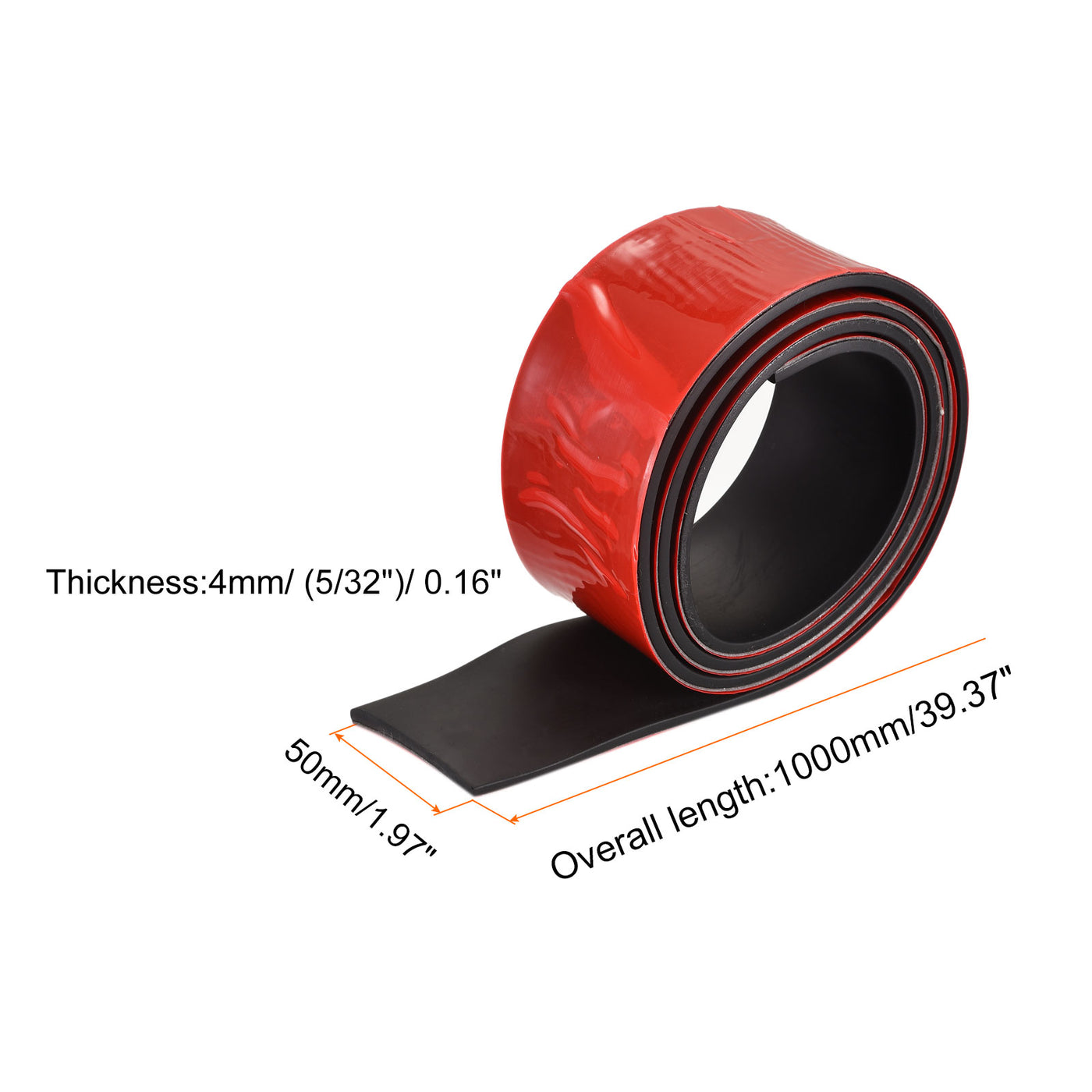 Uxcell Uxcell Neoprene Sheets Rolls, Adhesive Back Solid Rubber Strips 1/4"Tx0.79"Wx39.37"L