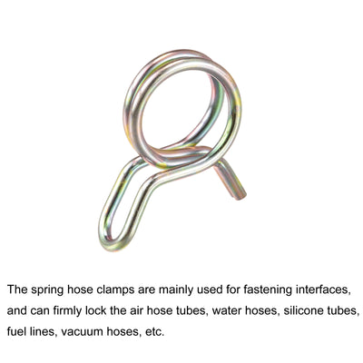 Harfington Uxcell Double Wire Spring Hose Clamp, 10pcs 65Mn Steel 23mm Clips, Color Zinc Plated
