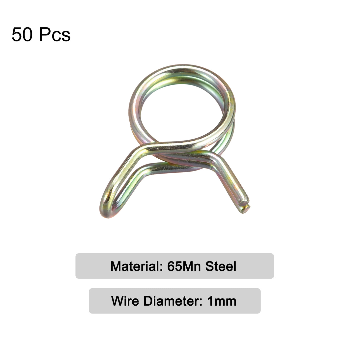 Uxcell Uxcell Double Wire Spring Hose Clamp, 50pcs 65Mn Steel 13mm Clips, Color Zinc Plated