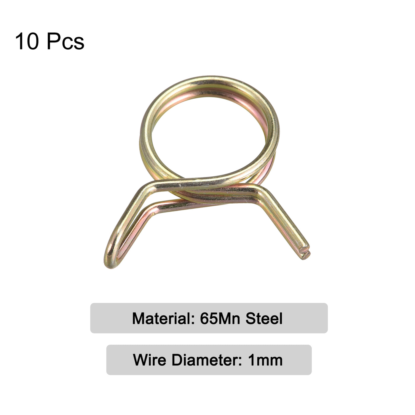 Uxcell Uxcell Double Wire Spring Hose Clamp, 10pcs 65Mn Steel 23mm Clips, Color Zinc Plated