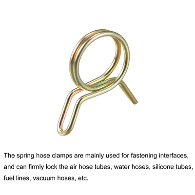 Harfington Uxcell Double Wire Spring Hose Clamp, 10pcs 65Mn Steel 23mm Clips, Color Zinc Plated
