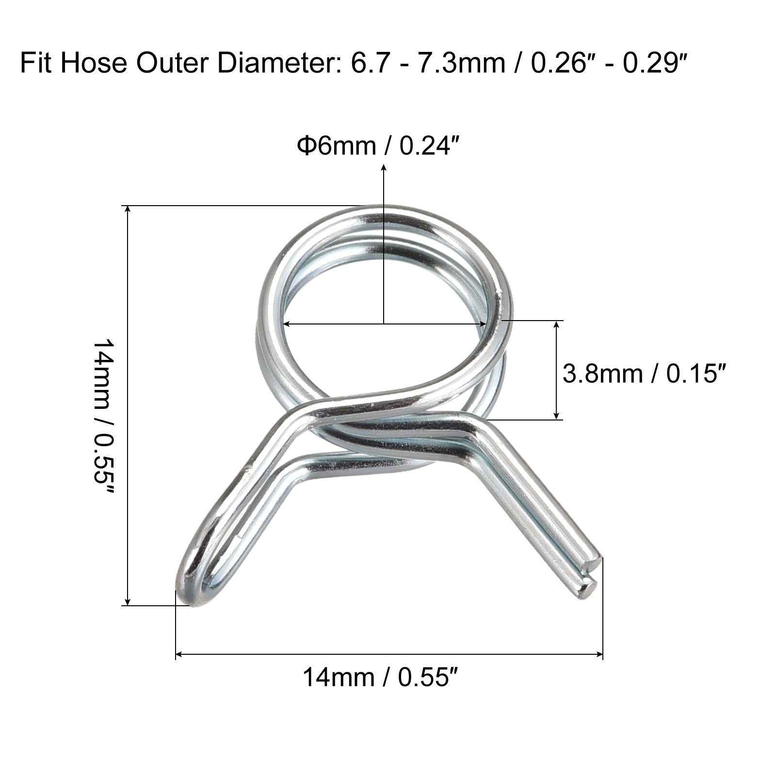 Double Wire Spring Hose Clamps, 65Mn Steel Hose Fuel Line Silicone Tube ...