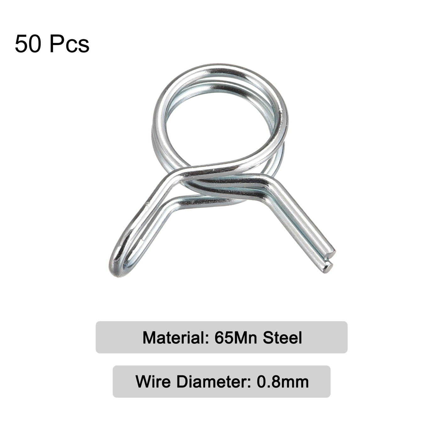 Uxcell Uxcell Double Wire Spring Hose Clamp, 50pcs 65Mn Steel 11mm Spring Clips, Silver Tone
