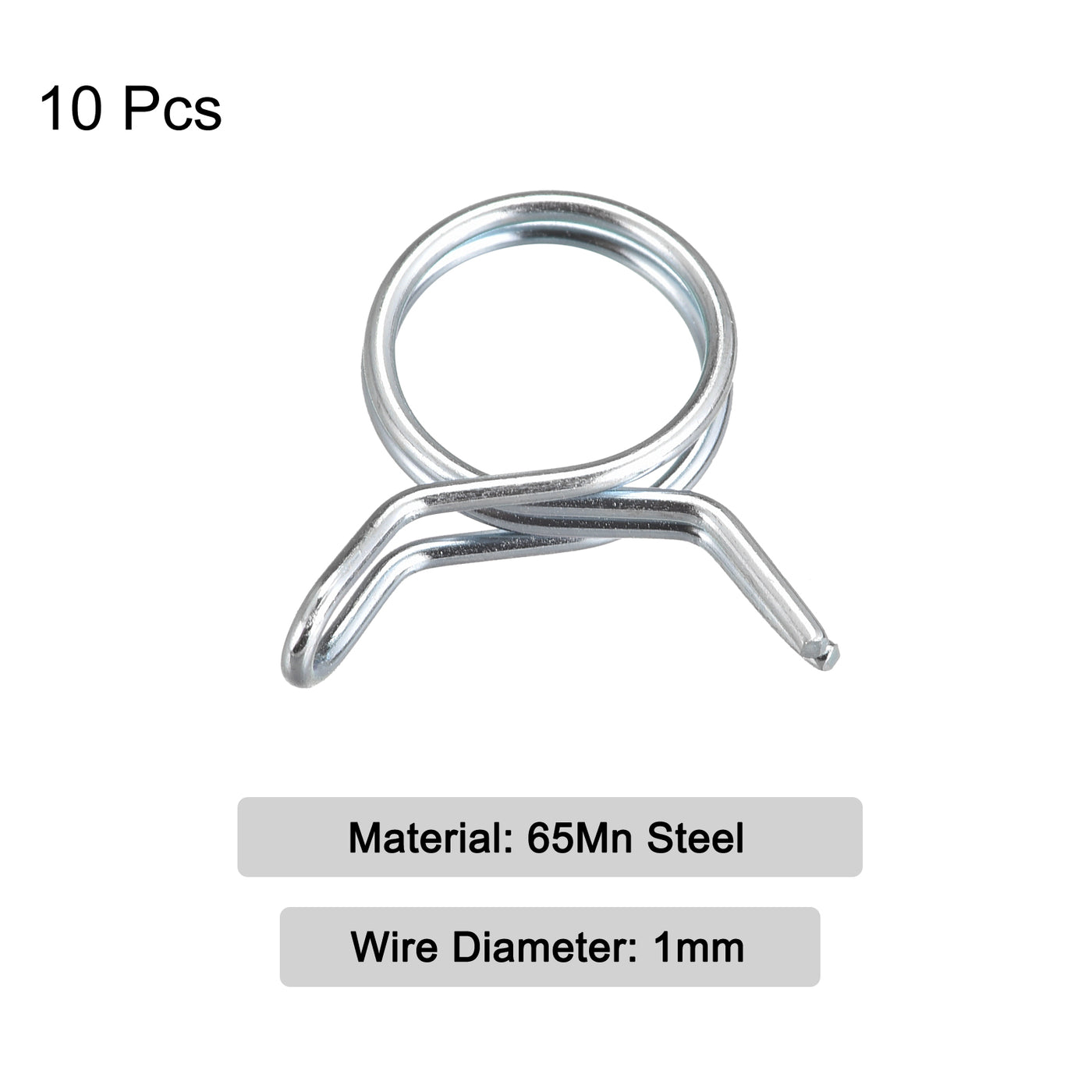 Uxcell Uxcell Double Wire Spring Hose Clamp, 10pcs 65Mn Steel 25mm Spring Clips, Silver Tone