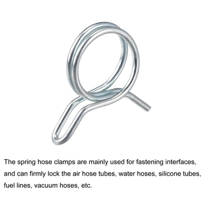 Harfington Uxcell Double Wire Spring Hose Clamp, 10pcs 65Mn Steel 25mm Spring Clips, Silver Tone