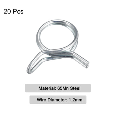Harfington Uxcell Double Wire Spring Hose Clamp, 20pcs 65Mn Steel 10mm Spring Clips, Silver Tone