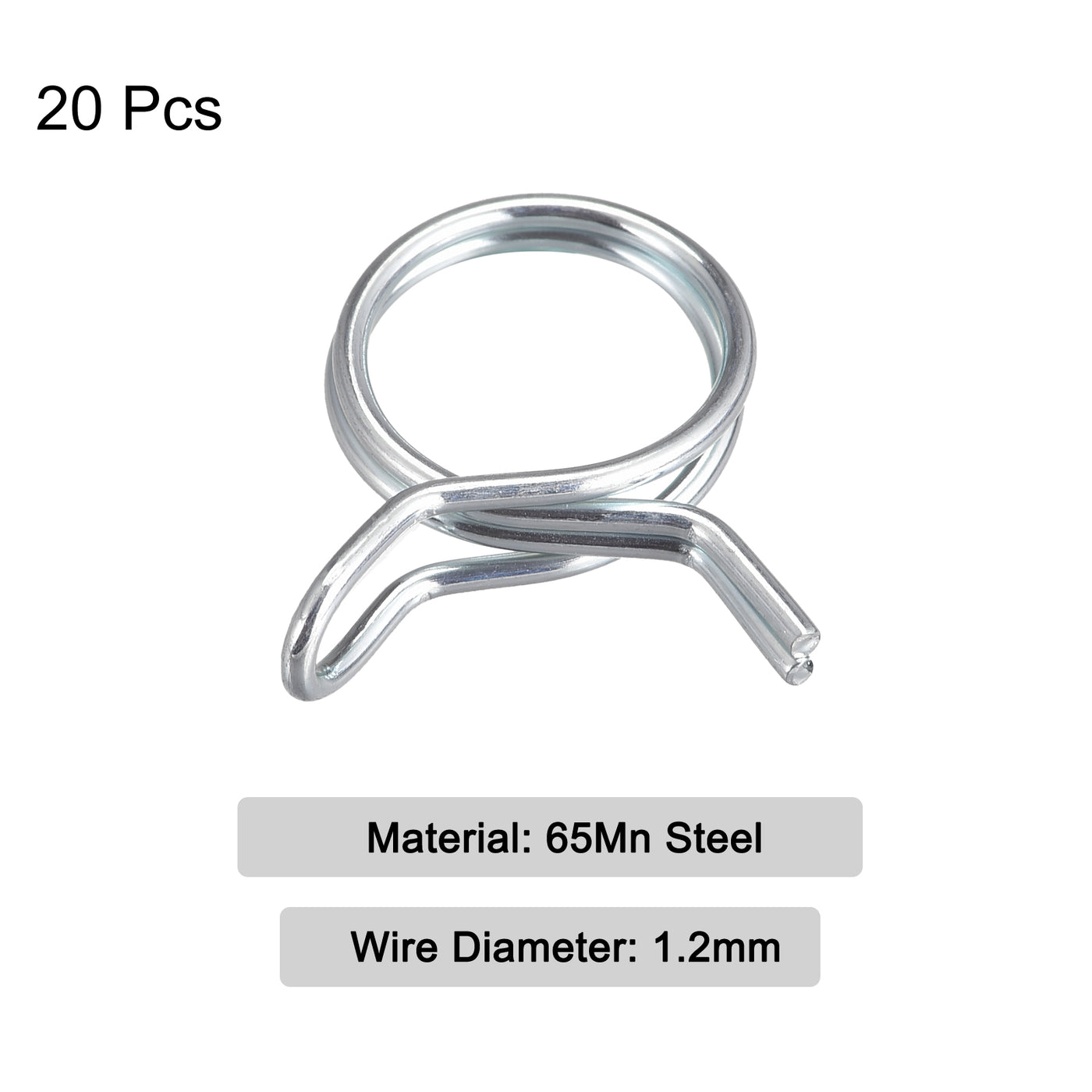 Uxcell Uxcell Double Wire Spring Hose Clamp, 20pcs 65Mn Steel 10mm Spring Clips, Silver Tone