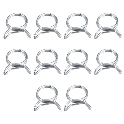 Harfington Uxcell Double Wire Spring Hose Clamp, 50pcs 65Mn Steel 11mm Spring Clips, Silver Tone